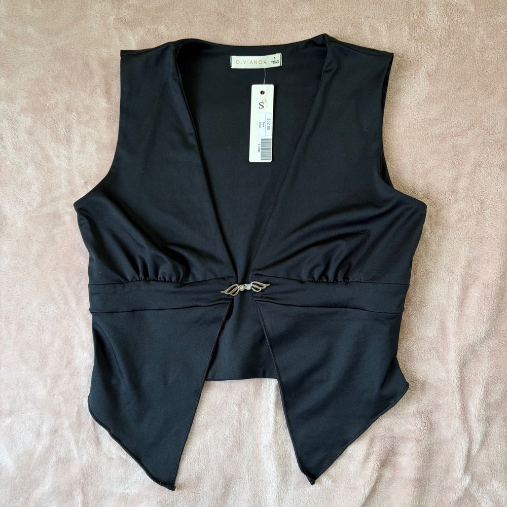 Euphoria Rave Black Wing Rhinestone Handkerchief Hem Crop Top Small NWT